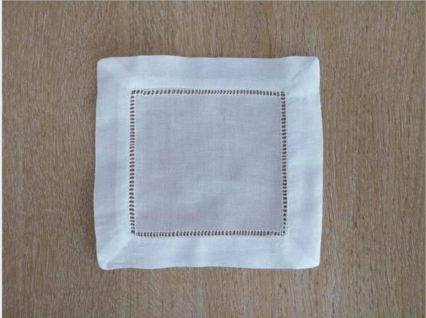 

white linen/cotton hemstitched cocktail napkins- 5 pcs 6" x 6"- ladder hem stitch cloth napkin coasters