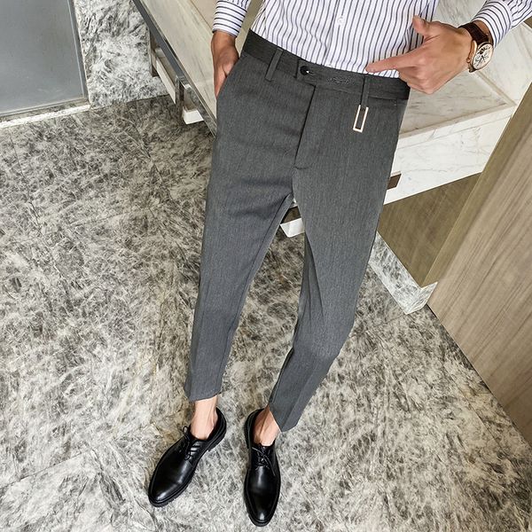 

men's suits & blazers summer embroidery men dress pants fashion 2021 slim fit formal suit ankle length business office trousers, White;black