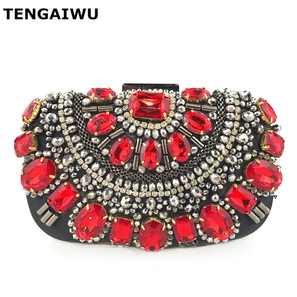 

red clutch purses crystal evening clutch women bags for women 2019 rhinestone beaded bridal wedding purse handbags