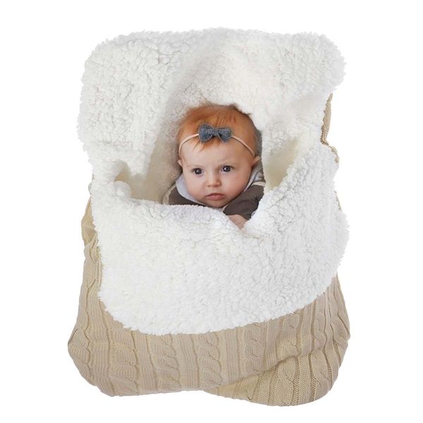 

newborn baby boy girl warm sleeping bag winter autumn baby swaddle toddler blanket infant cotton wool knit thick quilt, Blue;red