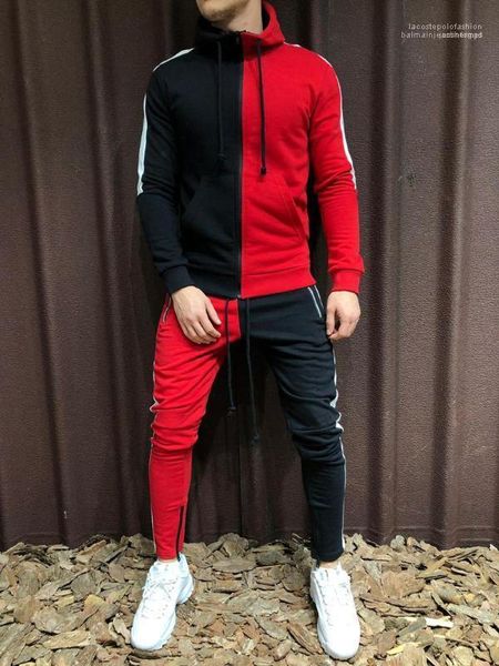 

2pcs sets color panelled mens designer tracksuit cardigan long sleeve hoodies pencil pants suits hiphop sports, Gray