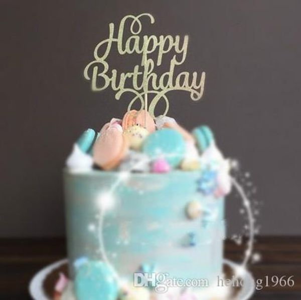 

cake plug card gold silver glitter happy birthday flag cards cakes ers wedding party dessert decor 0 6zy f