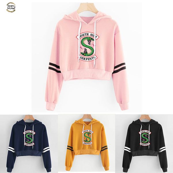 

женщины sexy crop top толстовка riverdale southside serpent печать harajuku spring горячей продажа skulls повседневного толстовка толстовка, Black