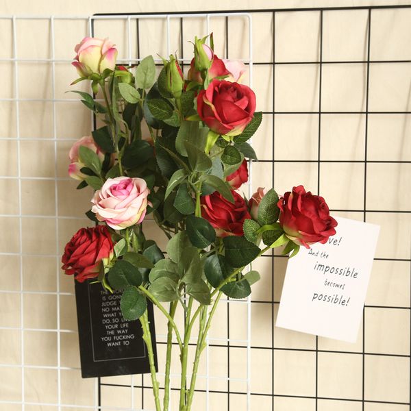 

5pcs/lot 4 heads roses artificial flowers decoration plant bonsai silk flower wall wedding decor garden home decoration accessories garland
