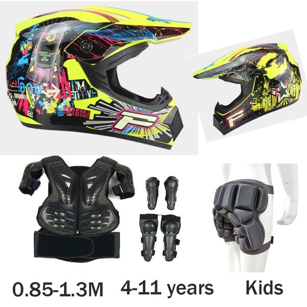 

height 0.85-1.3m child moto body protect armor cycling riding dh mx mountain bike knee elbow guard kids helmet, Black