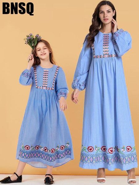 

muslim girls abaya embroidery maxi dress hijab children's wear family matching outfits kimono long robes eid ramadan islamic, Red