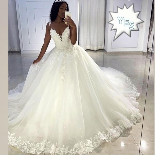 

2020 modern princess ball gown lace wedding dresses appliques sequined beaded plus size vestido de novia gelinlik trouwjurk bridal gowns, White