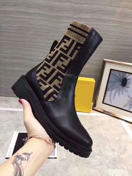 

2020 branded womens ankle boots fashion letter knitted elastic stovepipe boots flat bottom medium tube socks boots tube height, Black