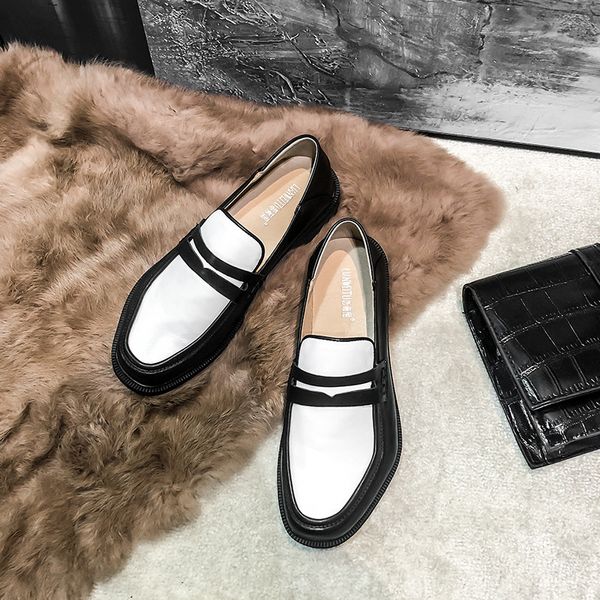 

white loafers shoes women flats pu leather fashion brand office ladies chunky footware female zapatos de mujer mocassin shoes, Black
