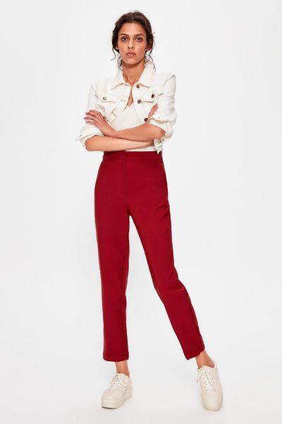 

trendyol brown narrow bell-bottomed pants twoaw20pl0060, Black;white