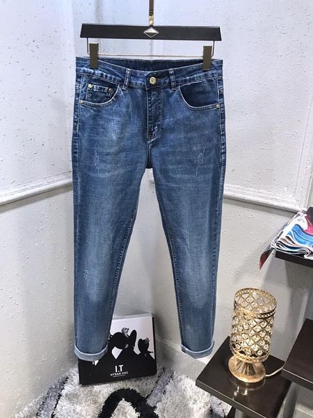 

19ss "летние французские твердые классические стили роскошные брюки slim fit мотоцикл байкер denim мужский дизайнер моды джинсы высокое каче, Blue
