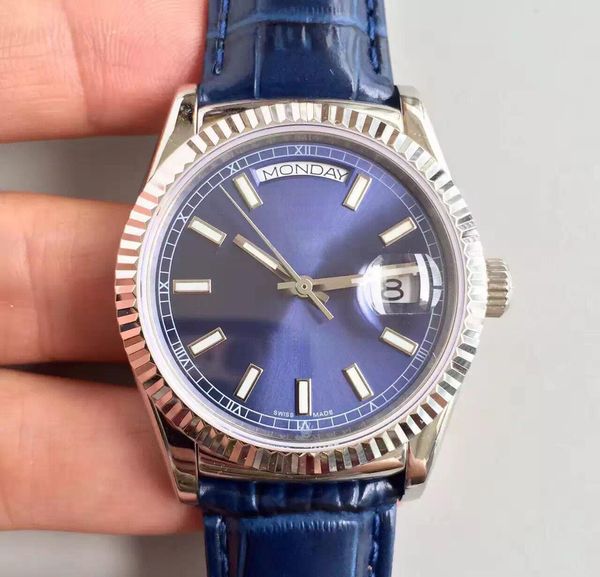 

Роскошные часы DAYDATE 36MM серебряный корпус высокого качества мужские часы с автоматическим движением сапфировый кожаный ремешок продвижение мужские спортивные наручные часы