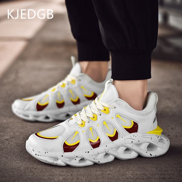 

kjedgb men casual shoes mesh breathable platform chunky sneakers fashion design male footwear chaussure homme dropshipping, Black