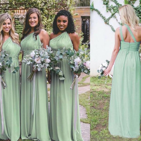 

2019 Simple Chiffon Bridesmaid Dresses Long One Shoulder Pleated A Line Wedding Guest Dress Cheap Plus Size Country Maid of Honor Gowns