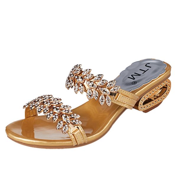 

jaycosin women summer fashion rhinestone slipper sandals large size high heels sandals crystal party shoes woman flip flops, Black