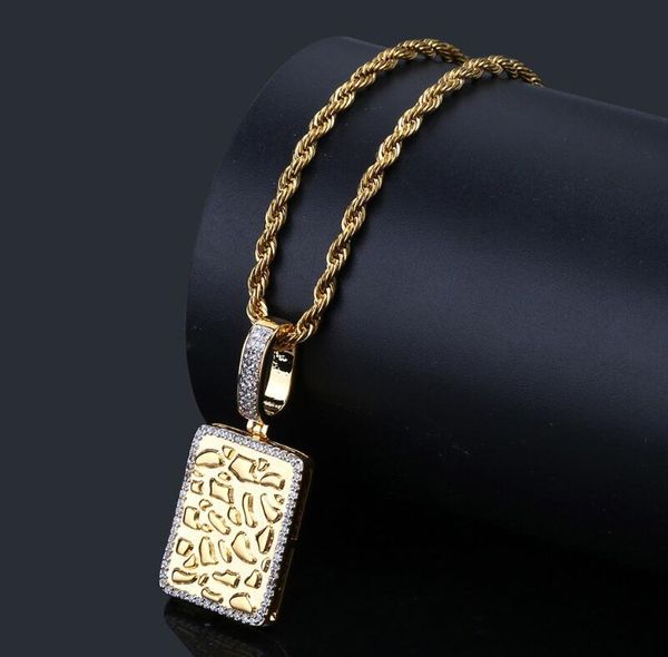 

hip hop gold bullion rectangular pendant gold plated micro inlaid with zircon men and women hip hop necklace, Silver