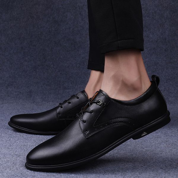 

men loafers medusa shoes business dress trendy flat footwear lace up male genuine leather oxford wedding shoes s5, Black