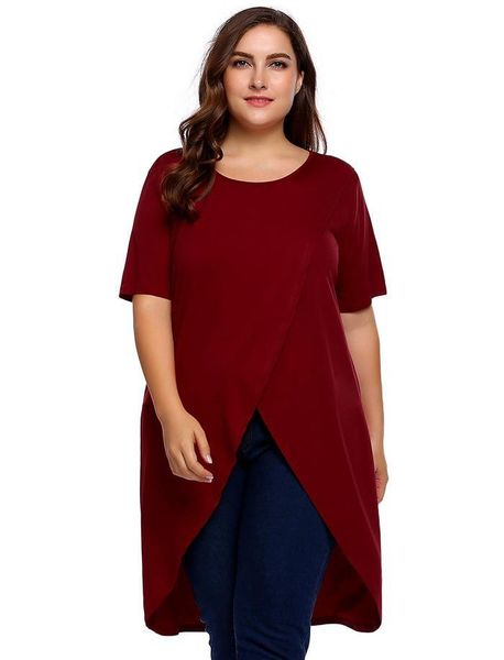 

plus size women long t-shirts -3xl spring summer o-neck short sleeve solid loose hem tshirt pullover oversized kawaii, White