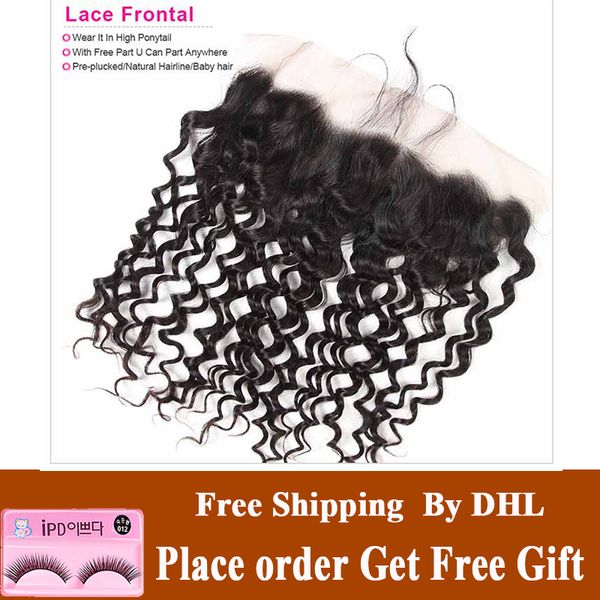 

бразильская волна воды кружево фронтального закрытие с естественным hairline ухо до уха бразильских человеческих волос полного шнурка фронта, Black;brown