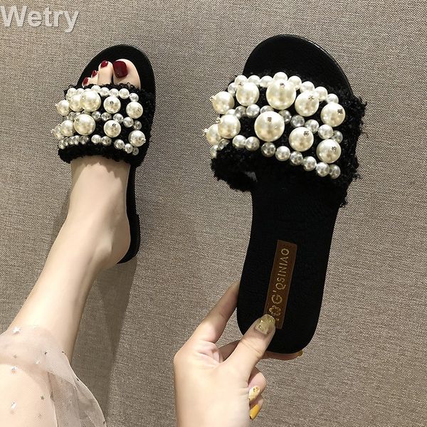 

new women pearl beach shoes flat woman sandals summer 2019 woman shoes lady fashion slippers shoe women designers slipper, Black