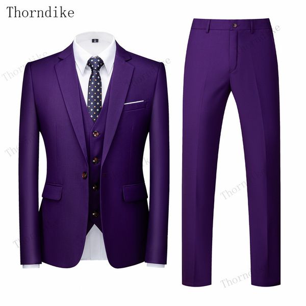 

thorndike 2020 suit mens business wedding formal blazer korea slim fit male 3 piece tuxedo blazer jacket+vest+pants plus size, White;black