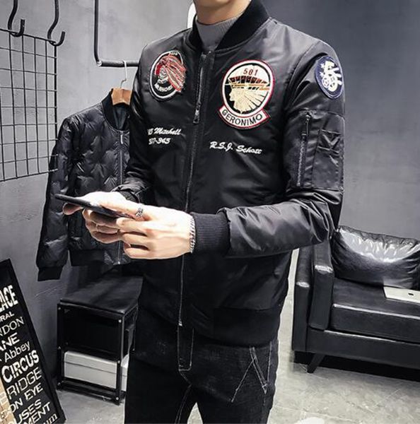 

мужская весна осень новый корейский бутик личность красивый мода вышивка граффити молодежи хлопка-ватник бейсбол куртка / m-5xl, Black