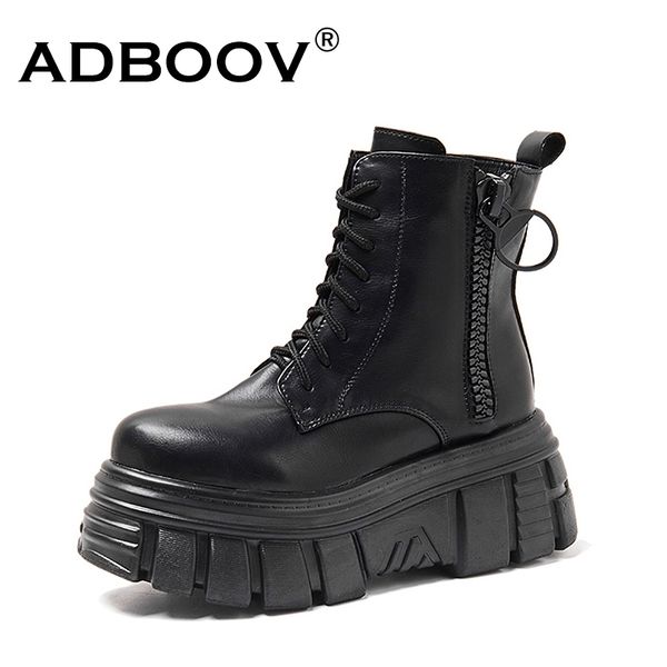 

adboov wedge platform boots women height increasing leather ankle boots side zip winter ladies, Black