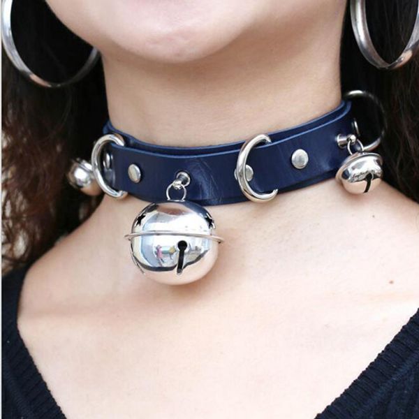 

trendy punk leather choker necklace multilayer bells metal chocker collar necklace handmade boho gothic costume jewelry, Golden;silver
