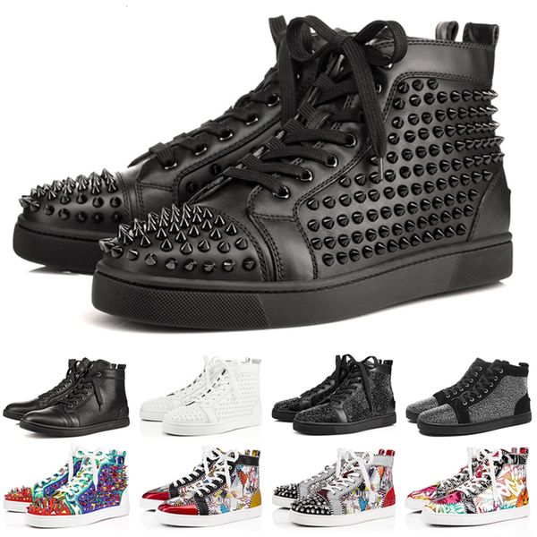 

2019 new designer red bottoms casual shoes roller boat mens women suede spike crystal leather sport sneakers 36-47