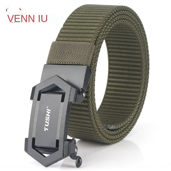 

2020 automatic buckle nylon and jeans casual all-match jeans inner belt 3.5cm thickened belt, Black;brown