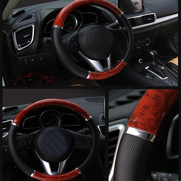 

new interior decorative odorless auto car faux leather driver wood grain steering wheel cover soft universal non slip fashion