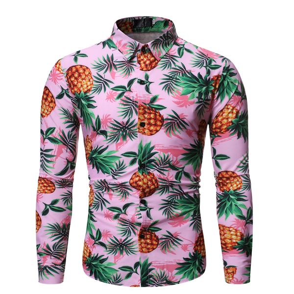 

long sleeve shirt men's informal pineapple back and new fashion style fall 2019, White;black