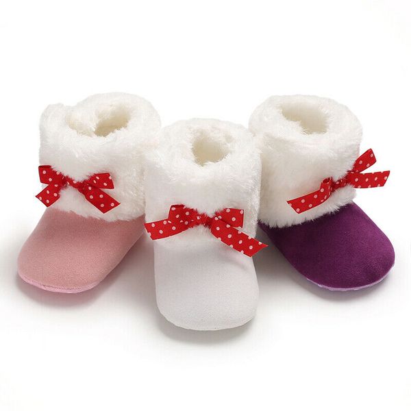 

new infant baby girls thicken cashmere plush winter boots bowknot warm shoes, Black;grey