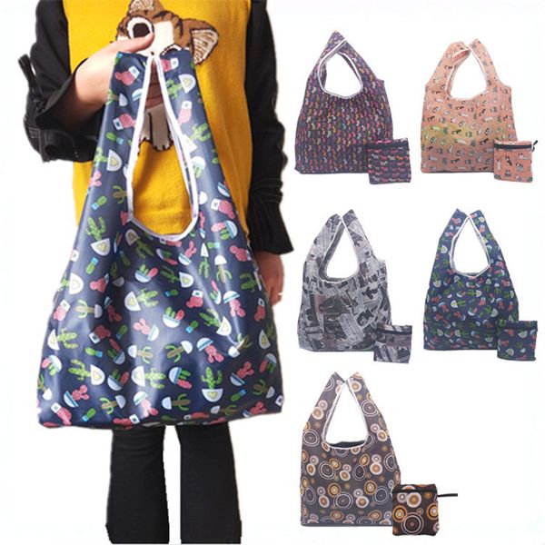 

1pcs women bag 3 colors polyester foldable recycle shopping bag eco reusable tote cartoon animal fruit vegetable grocery