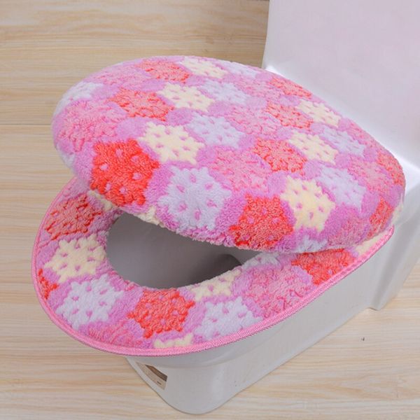 

warm two-pieces o-shape zipper toilet cover seat coral fleece travel set for bathroom supplies