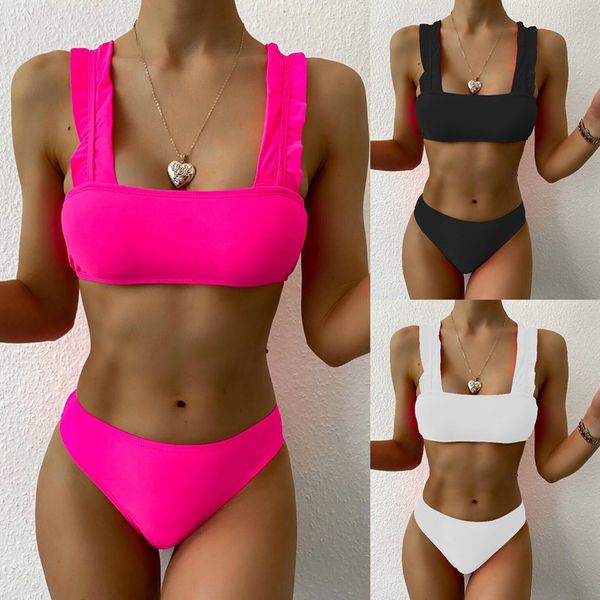 

2020 women solid bikinis women bikini set push up bathing suit summer brazilian swimwear beachwear female bandgae swimsuit, White;black