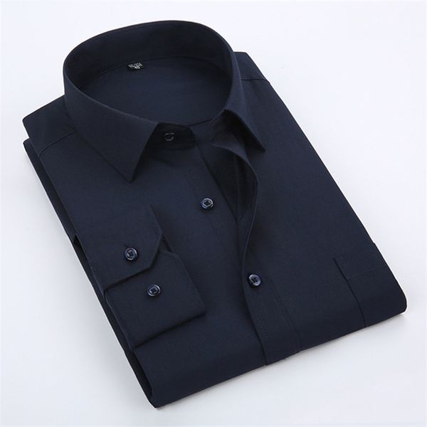 

soft business solid plain dress shirts for men square collar long sleeve regular fit comfortable s to 5xl formal male, White;black