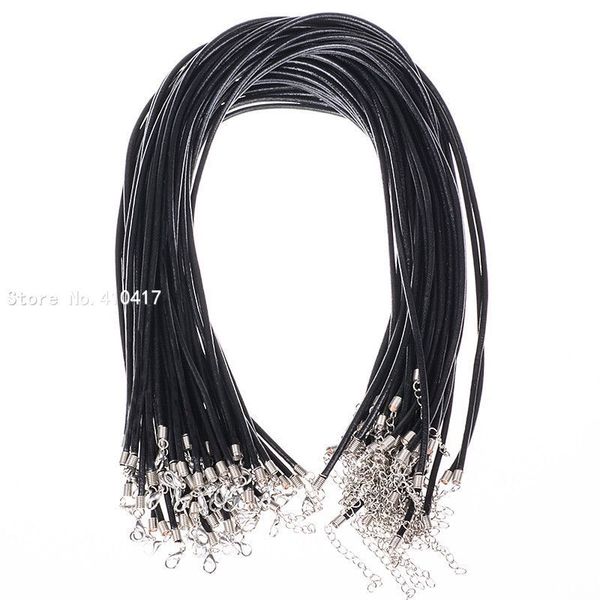 

50pcs/lot black color 3mm 12''-30'' optional handmade real leather necklace cord w lobster clasp, Black;white