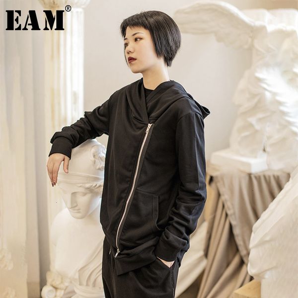 

eam] loose fit zipper split joint big size jacket new hooded long sleeve women coat fashion tide autumn winter 2019 1h293, Black;brown