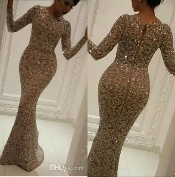 

yousef aljasmi prom dresses jewel neck long sleeve beading mermaid evening gowns dubai arabic luxury party runway dress plus size, Black