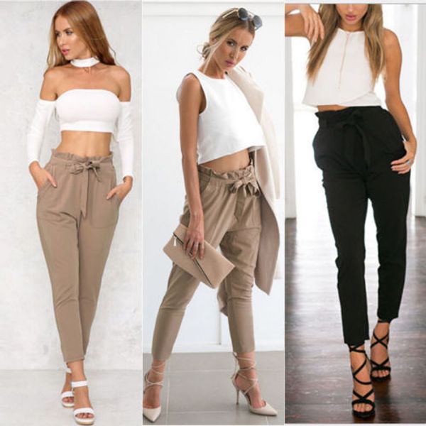 

2017 new summer european style high waist women palazzo harem pants loose female stretch trouser elastic sweatpant, Black;white