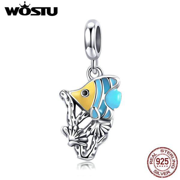 

wostu 100% 925 sterling silver ocean fish dangle charms fit beads bracelet & necklace pendant elegant unique jewelry gift cqc959 t190627, Bronze;silver