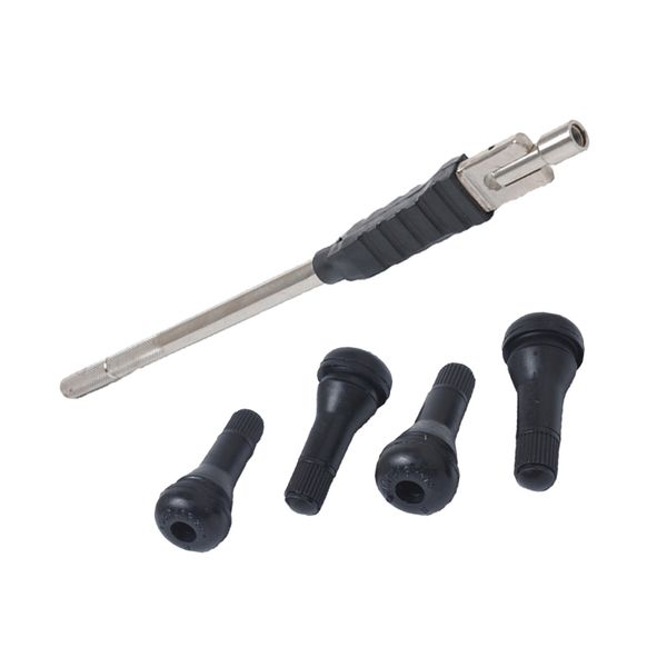 

steel valve stem puller w/ rubber block -tire changer+ 4x tr413 core stems
