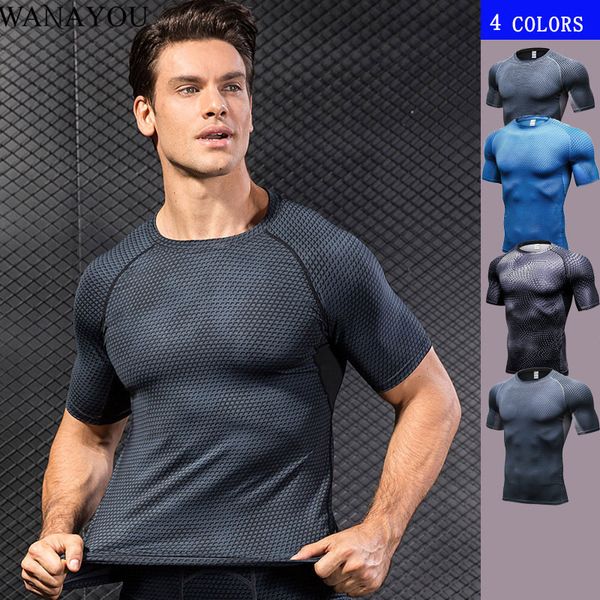 

running jerseys wanayou men snake skin texture 3d printed sports t-shirts quick-drying fitness training short-sleeve tights t-shirt, Black;blue