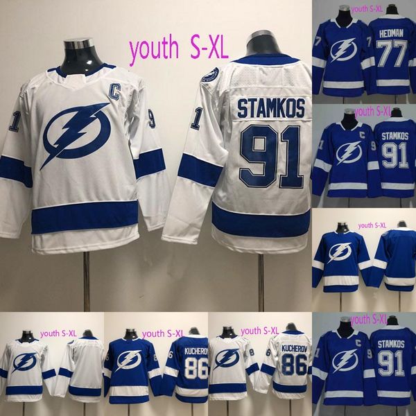 

Youth Tampa Bay Lightning 86 Nikita Kucherov 91 Steven Stamkos 77 Victor Hedman 13 Cedric Paquette Hockey Jerseys White Blue Fast Shipping