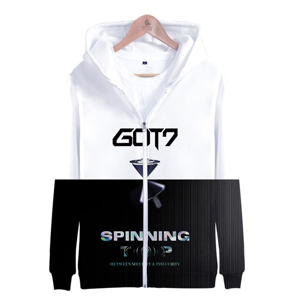 

got7 k pop zipper up hoodies sweatshirts sweatshirt harajuku casual pullover streetwear moletom 2019, Black
