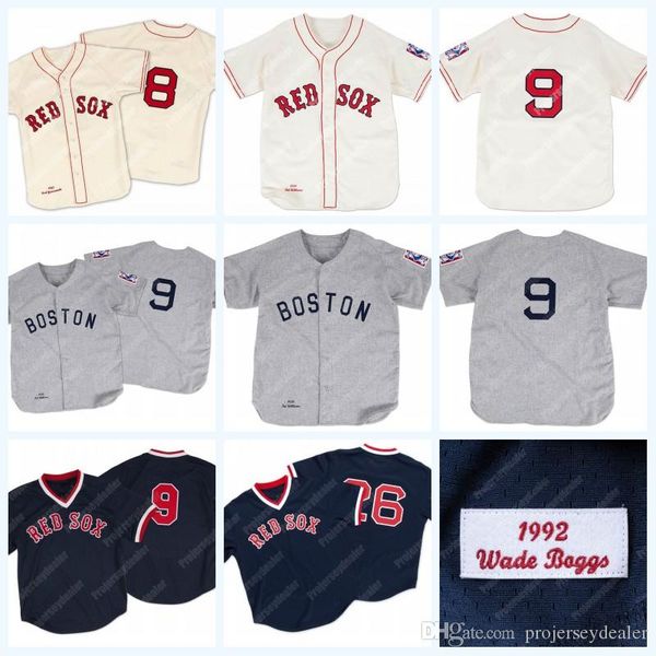 

Boston 26 Wade Boggs 1992 9 Ted Williams 1939 Red Sox 8 Carl Yastrzemski 1967 Vintage Baseball Jersey Double Stitched Name and Number