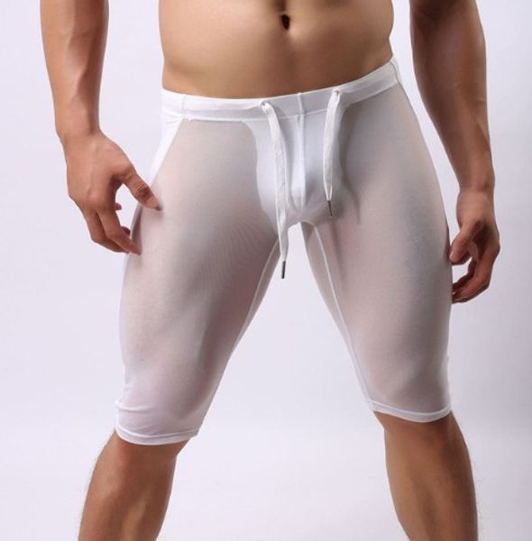 

brave person solid breathable mesh men knee-length casual shorts bodybuilding tights mesh shorts transparent, White;black