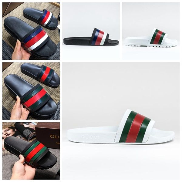 

brand web chunky pool slides 2019 summer white striped pursuit treck sandals mens rubber slip-on sandals women fashion luxury designer shoes, Black