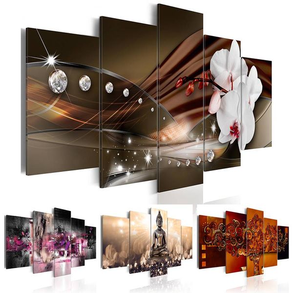 

canvas print modern fashion wall art the abstract tree diamond orchid butterfly buddha for home decoration (size:3 no frame)